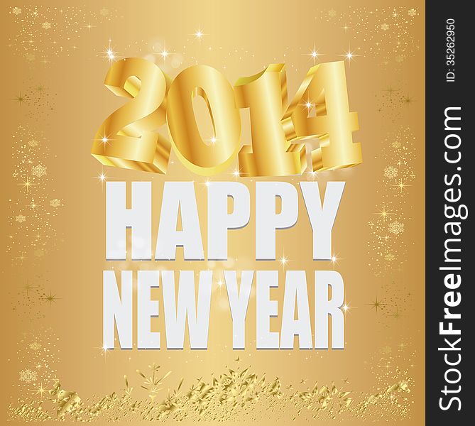 3d text 2014 whit happy new year in gold background. 3d text 2014 whit happy new year in gold background