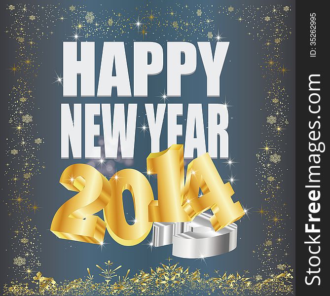 3d text 2014 whit happy new year in gray background and 3 in floor. 3d text 2014 whit happy new year in gray background and 3 in floor