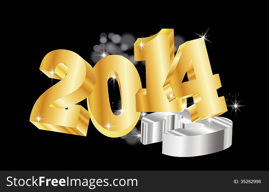 3d text 2014 whit happy new year in blach background and 3 in floor. 3d text 2014 whit happy new year in blach background and 3 in floor