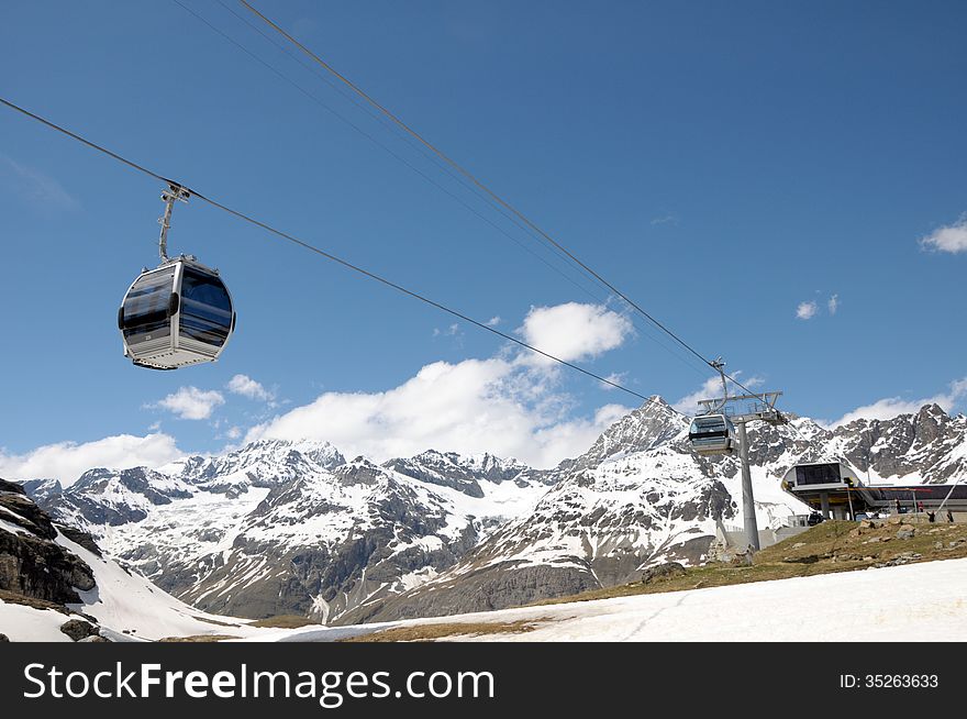 Glacier Paradise cable car passing the Matterhorn at Schwarzsee