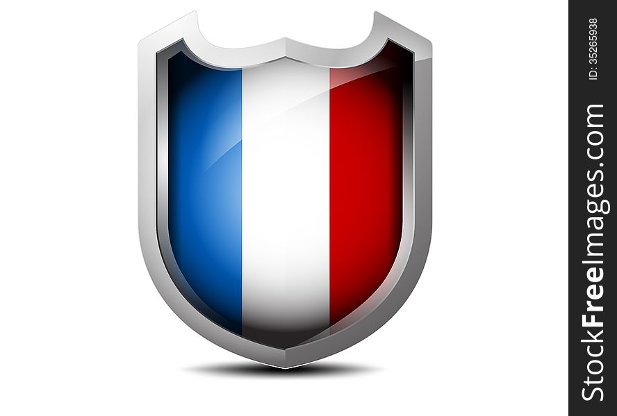 Beautiful flag of France shield on a white background