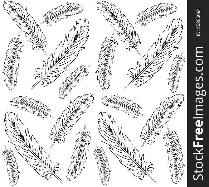 Feather seamless pattern. The pattern can be repeated or tiled without any visible seams. Swatch is included. Feather seamless pattern. The pattern can be repeated or tiled without any visible seams. Swatch is included