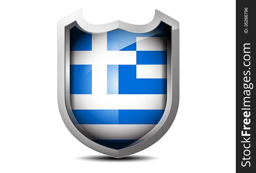 Beautiful flag of Greece metal shield on a white background