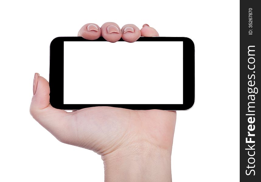 Smartphone horizontally isolated white background