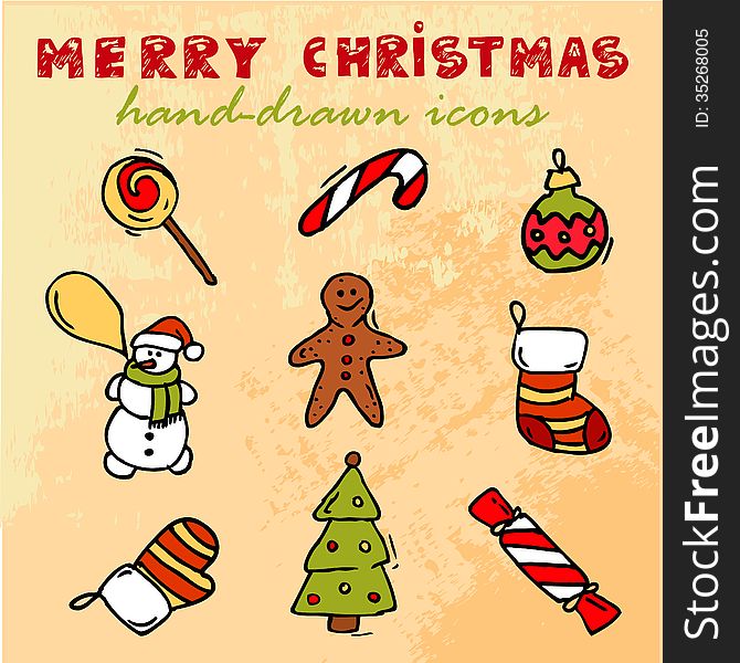 Vector Vintage Christmas Icons for Holiday Design. Vector Vintage Christmas Icons for Holiday Design