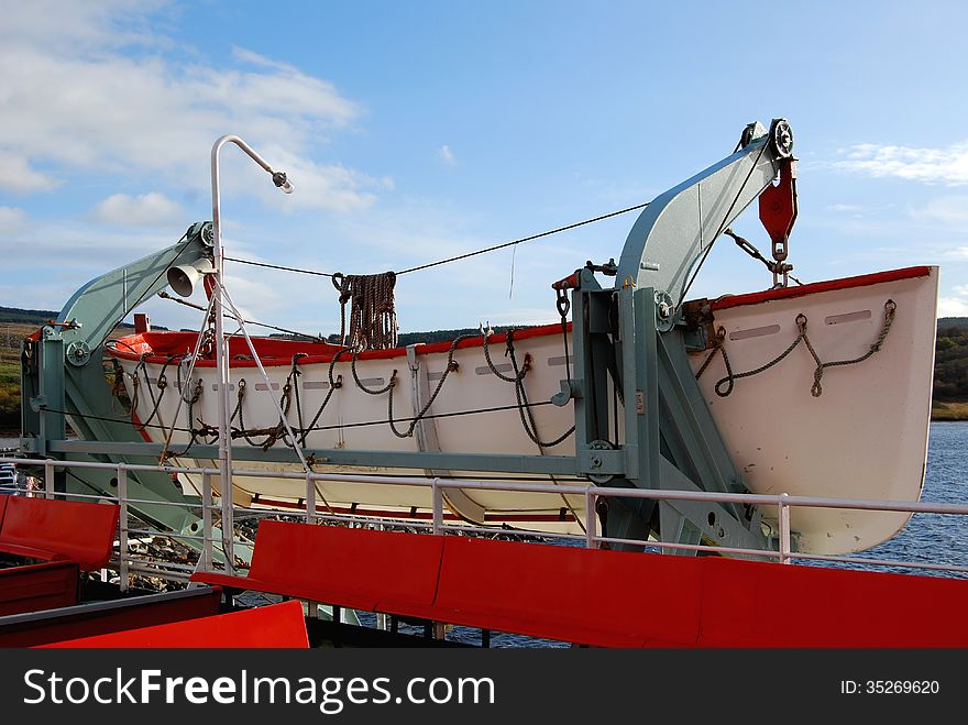 Lifeboat on the deck of a ship. Lifeboat on the deck of a ship