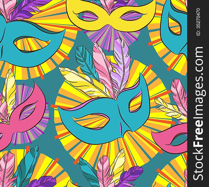 Vector Seamless Pattern With Carnival Mask