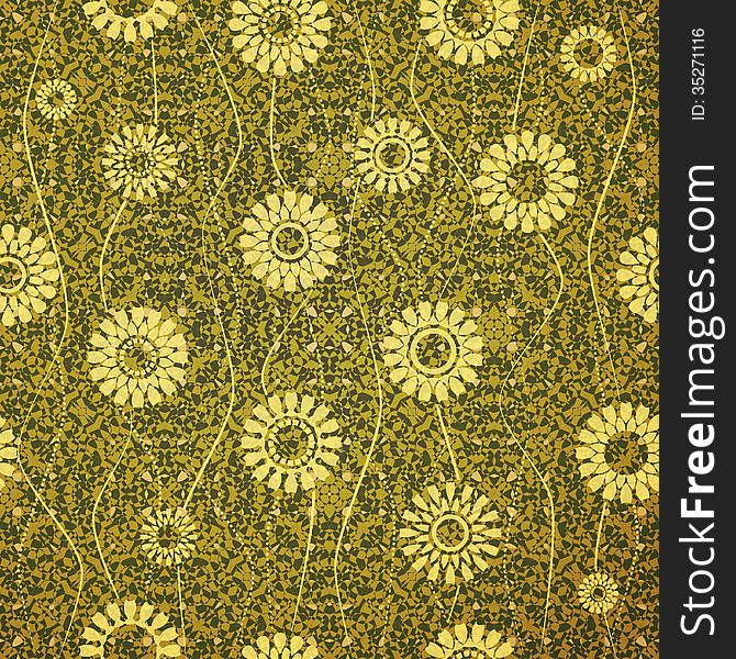 New seamless pattern with flowers on green background. New seamless pattern with flowers on green background