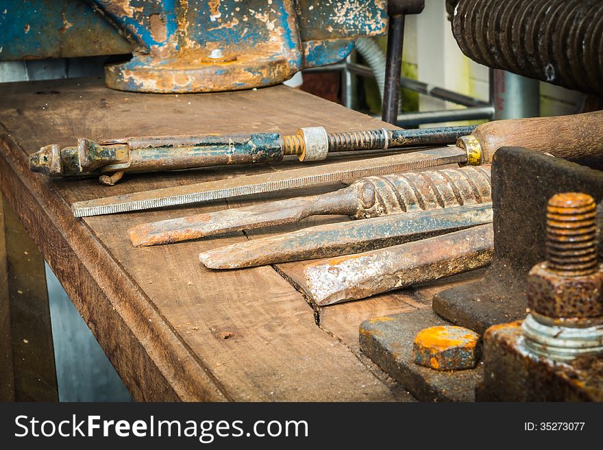 Set of carpenter's tool on the workbench. Set of carpenter's tool on the workbench.