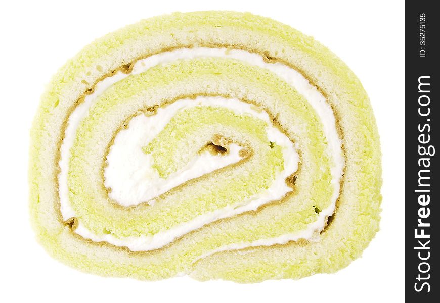 Isolated of pandan roll cake on white background. Isolated of pandan roll cake on white background