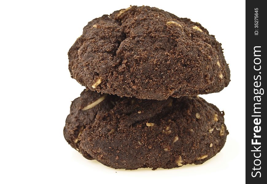 Double stack of brownie cookies on white background. Double stack of brownie cookies on white background