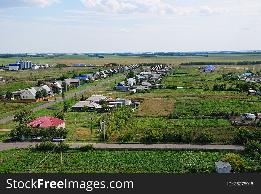 The Village In Russia. View From Up. Gardens