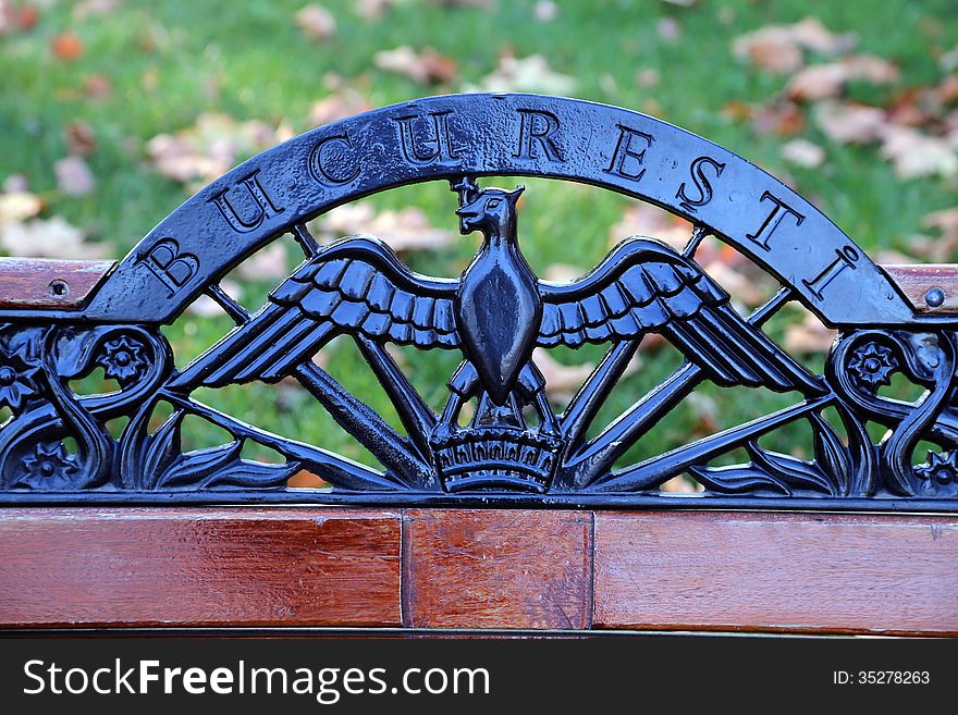 The sign on a bench in Bucharests largest park, Herastrau. The sign on a bench in Bucharests largest park, Herastrau.