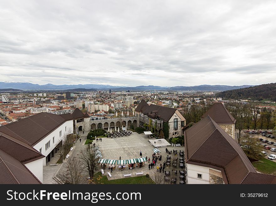 Slovenia Ljubljana Castle view from tower. Slovenia Ljubljana Castle view from tower