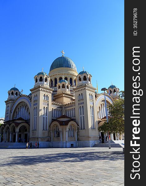 St. Andrew's Cathedral in Patra against clear blue sky. St. Andrew's Cathedral in Patra against clear blue sky