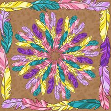 Vector Mandala With Colored Feathers Stock Image
