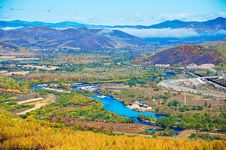 The Blue River And  Hills Stock Images