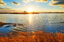 The Golden Grass Lake Pumping Unit Royalty Free Stock Image The Golden Grass Lake Pumping Unit Royalty Free Stock Image