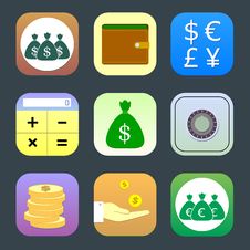 Flat Icons, Monetary Topics For Web Royalty Free Stock Image