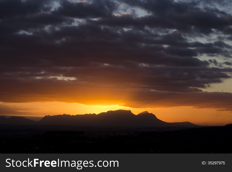 Eastern view of Table Mountain at sunset. Eastern view of Table Mountain at sunset