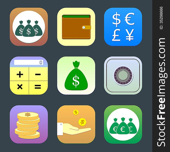 Flat Icons, Monetary Topics For Web