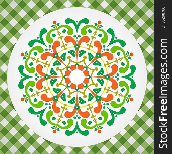 Vector illustration, vintage, with radial ornament.