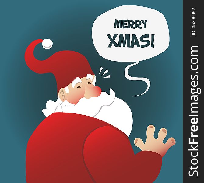 Santa wishes you merry christmas with speech balloon.