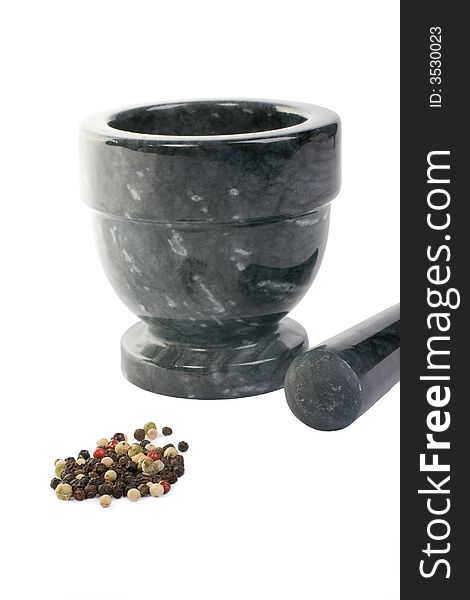 Whole Peppercorns with a Mortar and Pestle. Whole Peppercorns with a Mortar and Pestle