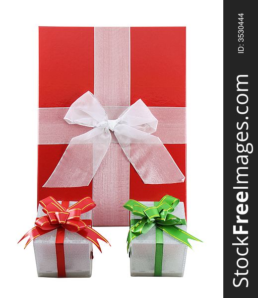 Several christmas presents isolated on a white background