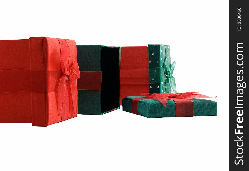 Several christmas presents isolated on a white background