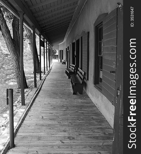 Side walk in the old west done in black and white