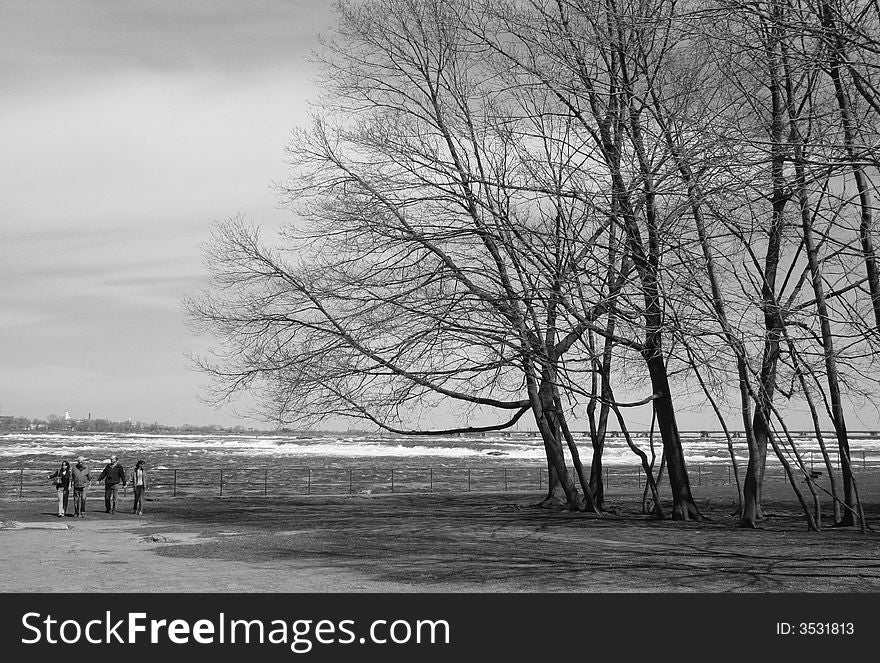 A black and white scenery of Niagara River.