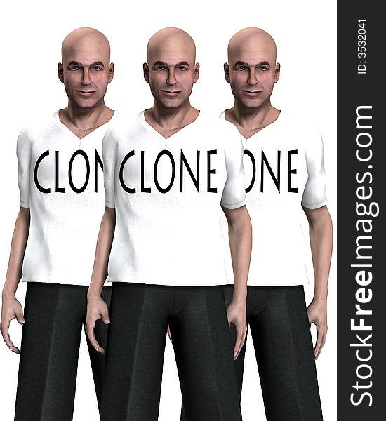 A conceptual image of a man that has been cloned many times.