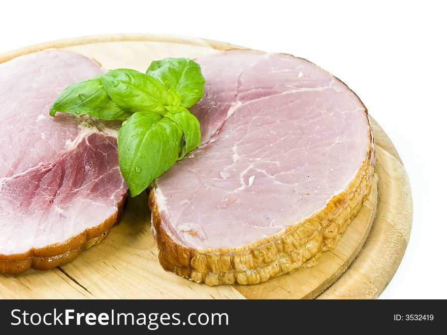 Gourmet roast pork slices of ham.close up.