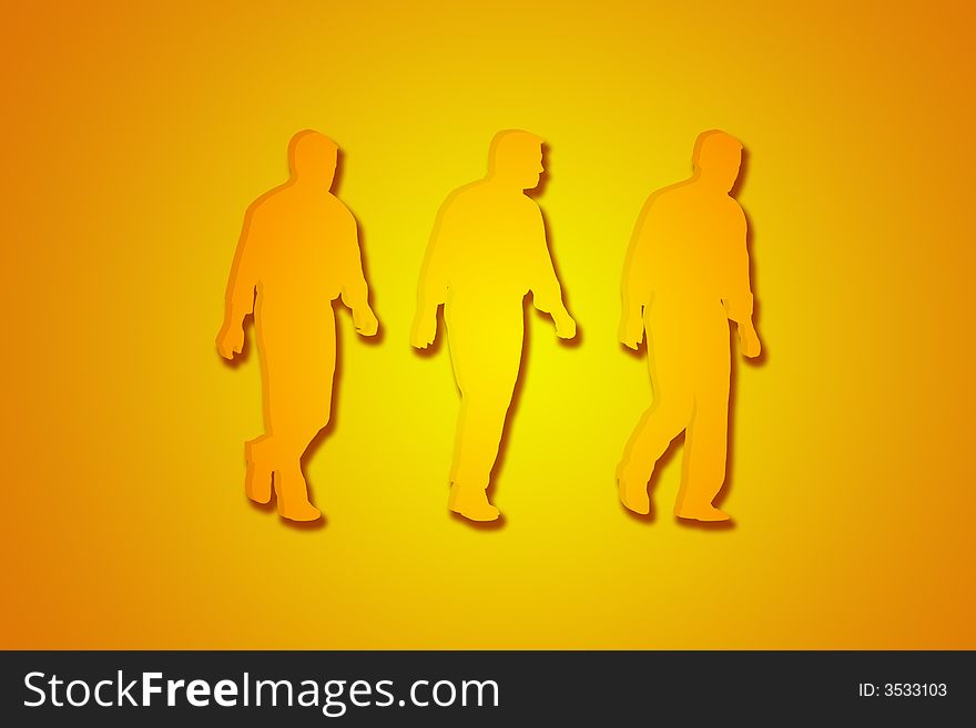 Three 3d men walking - with shadows