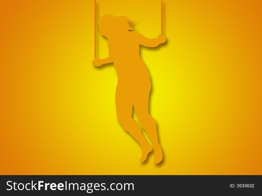 Silhouettes of woman/gymnast hanging by ropes. Silhouettes of woman/gymnast hanging by ropes