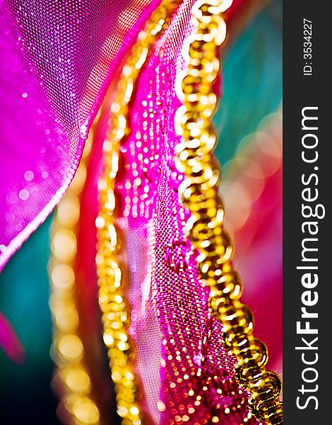 Christmas decoration on the color tinsel background