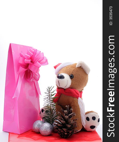Little teddy bear and gift. Little teddy bear and gift
