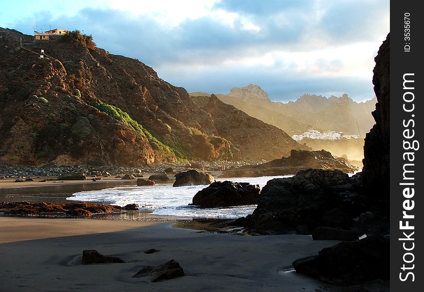 rays of light on the Benijo beach Tenerife. rays of light on the Benijo beach Tenerife