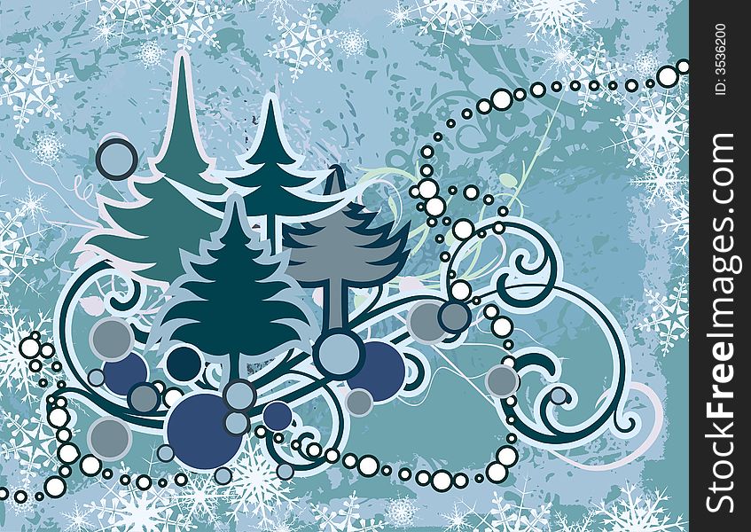 Abstract winter grunge background with pine trees and snowflakes. Abstract winter grunge background with pine trees and snowflakes.