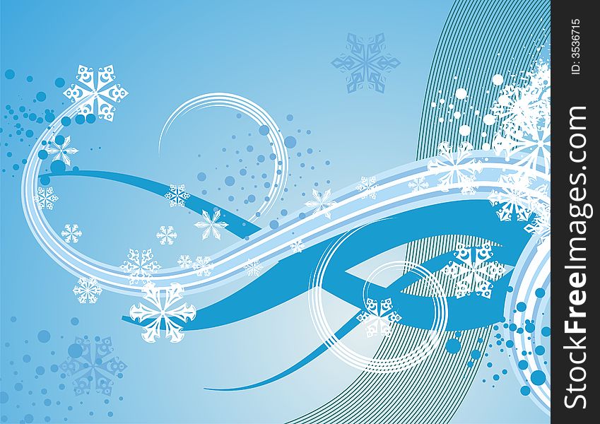 Abstract winter background series with snowflakes and waves,  illustration in blue and white colors. Abstract winter background series with snowflakes and waves,  illustration in blue and white colors.