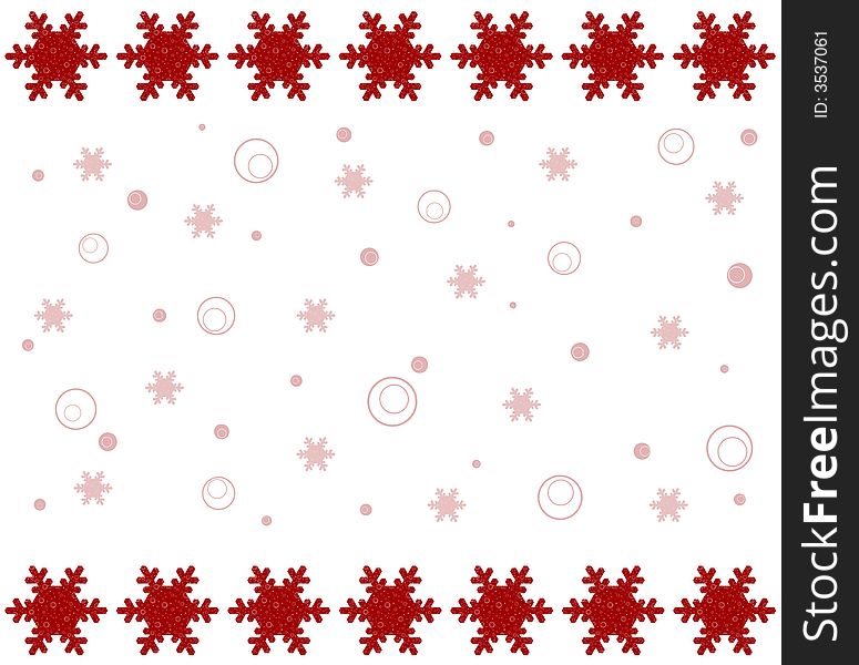 Red snowflakes and circles on a white background. Red snowflakes and circles on a white background.