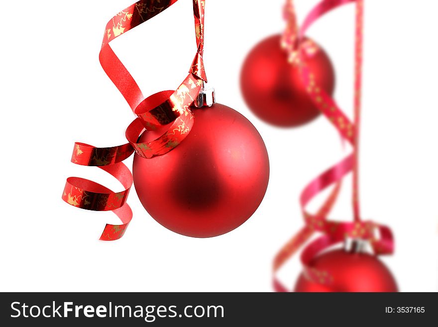 Red balls on white background - Christmas decoration