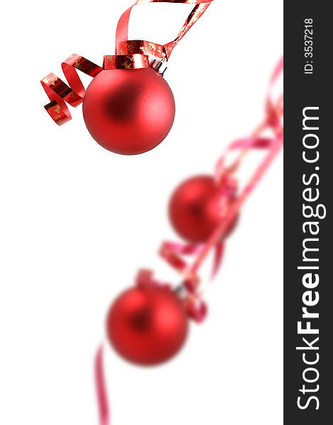 Red balls on white background - Christmas decoration
