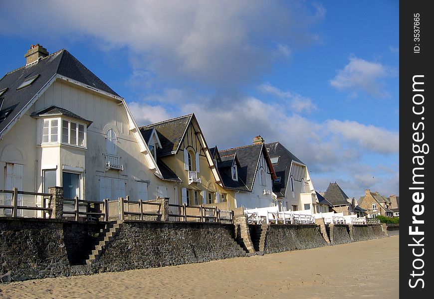Norman sea front houses at Urville-Nacqueville,Normandy,France,Europe