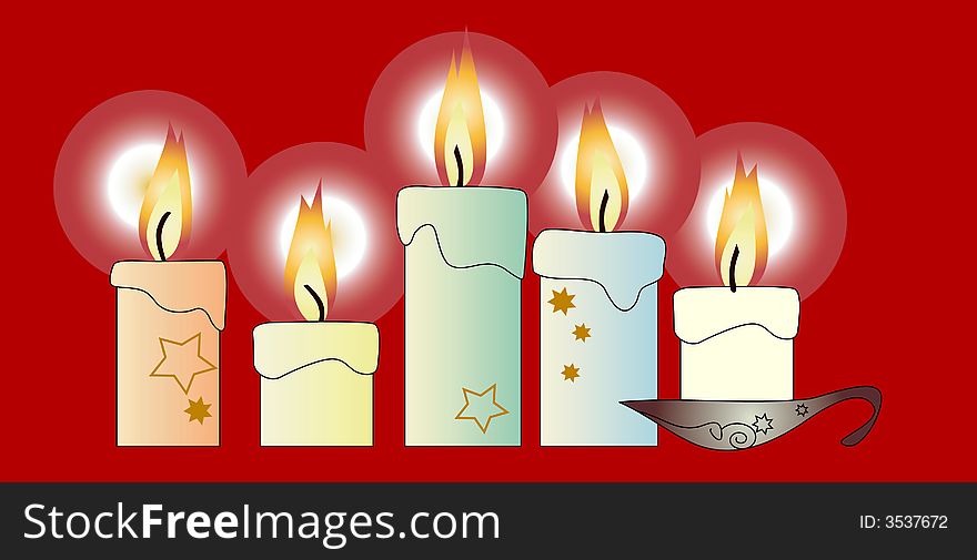 Candles on the red background-2d illustration