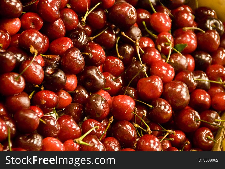 Fruit stand display of natural fresh cherries. Fruit stand display of natural fresh cherries