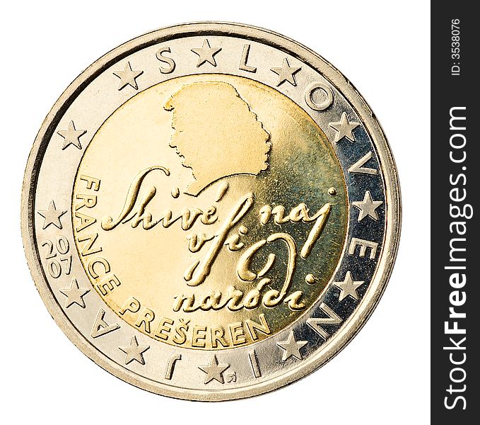 Euro coin from Slovenia isolated on white. Euro coin from Slovenia isolated on white