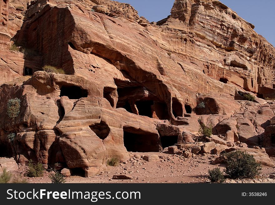 Tombs and caves in Petra, Jordan