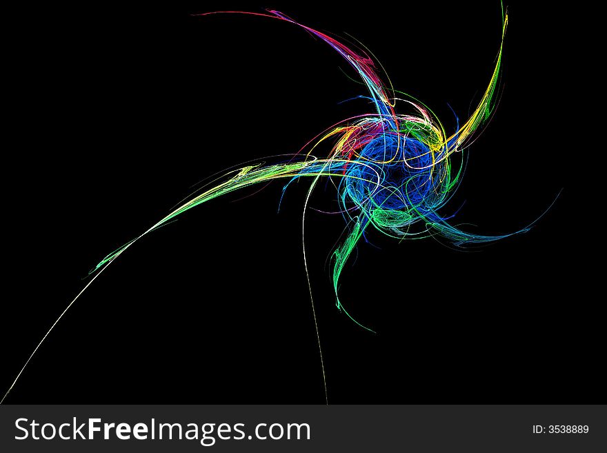 Multi-colored spiral fractal against a black background
